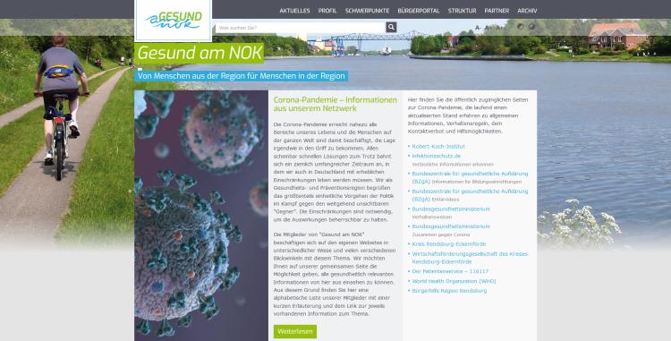Die neue Startseite der Gesundheits- und Präventionsregion im Kreis Rendsburg-Eckernförde e. V. unter www.gesund-am-nok.de